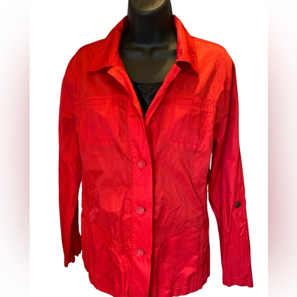 Chico's Jacket Zynergy Red Utility Jacket/lightweight size 2 or Large
